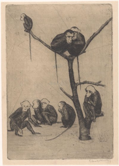 Monos sentados en y cerca de un árbol de Rachel van Dantzig (signed by artist)