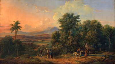 Bosque y casa nativa, 1860 de Raden Saleh