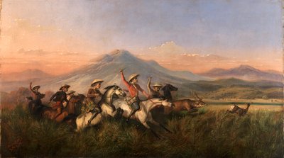Seis jinetes persiguiendo ciervos de Raden Saleh