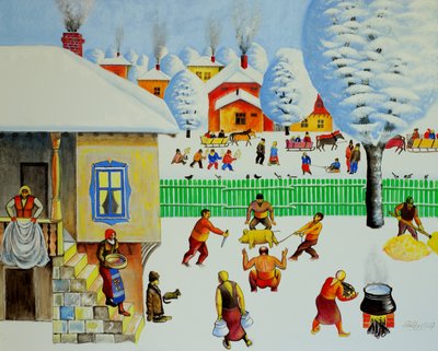 En el árbol de Navidad, 2006 (óleo sobre lienzo) de Radi Nedelchev
