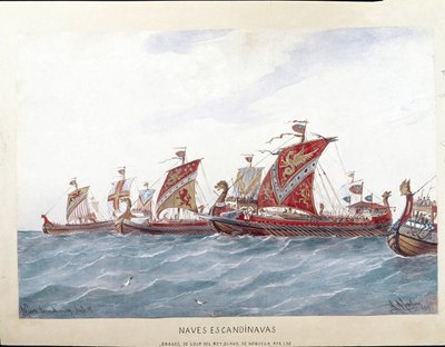 Representación de la flota del Rey Olaf I de Noruega de Rafael Monleon y Torres