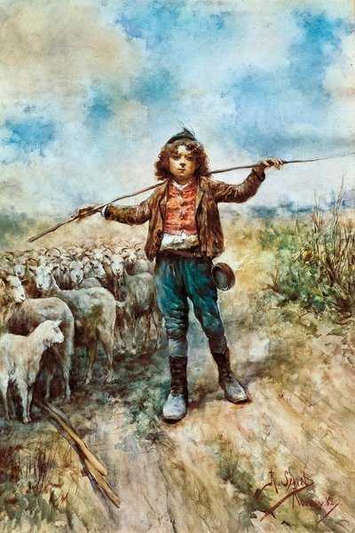 Retrato de pastor. Acuarela de Rafael Senet y Pérez (1856-1926) de Rafael Senet