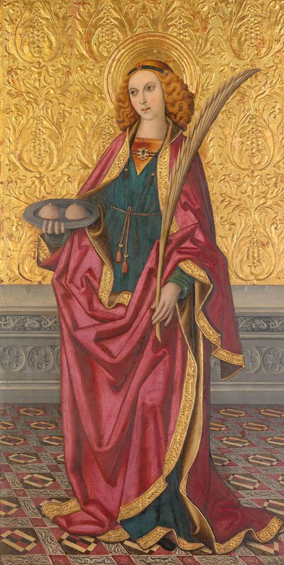 Santa Águeda, c.1500 (óleo y oro sobre tabla) de Rafael Vergós