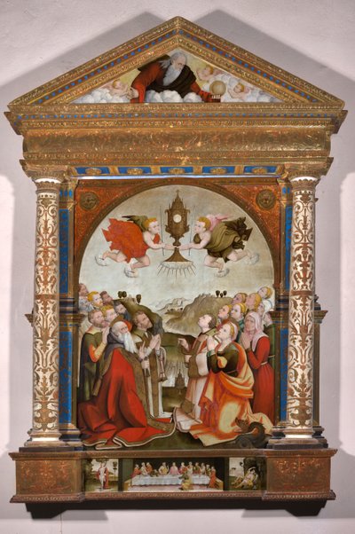 Retablo de la Adoración del Santísimo Sacramento, en la predela: La Última Cena, San Sebastián y San Roque de Raffaele De (fl.1514 1573) Pancalino