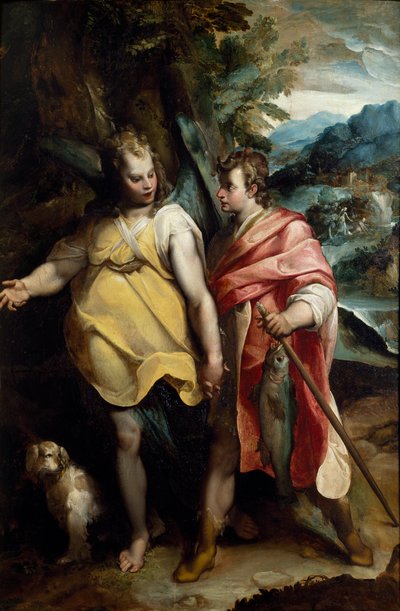 Tobías y el ángel de Raffaellino da Reggio (c.1550 78)