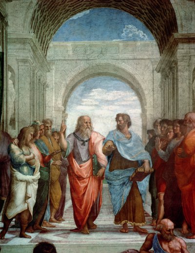 Aristóteles y Platón: detalle de la Escuela de Atenas en la Stanza della Segnatura, 1510-11 (detalle) de Raffaello Sanzio Raphael