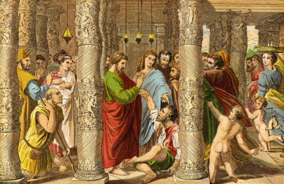 Pedro y Juan curando al hombre impotente de Raffaello Sanzio Raphael