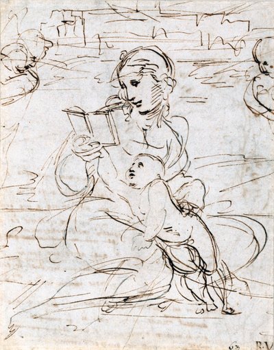 Madonna y el Niño en un paisaje entre dos cabezas de querubines, 1509 de Raffaello Sanzio Raphael