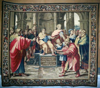 Tapiz que representa los Hechos de los Apóstoles. La ceguera de Elymas, tejido en el Taller de Beauvais bajo la dirección de Philippe Behagle, 1695-98 de Raffaello Sanzio Raphael