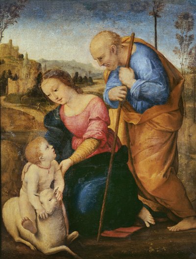 La Sagrada Familia con un cordero de Raffaello Sanzio Raphael