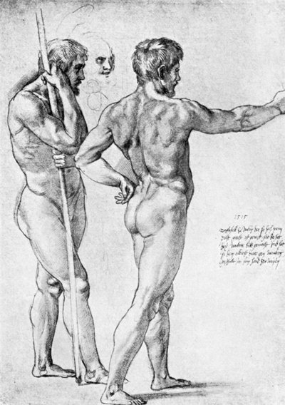 Dos estudios de desnudos masculinos, 1515, 1912 de Raffaello Sanzio Raphael