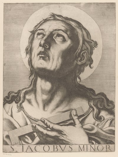 Heilige Jakobus de Mindere Santiago el Menor (título sobre el objeto) Cristo, María en de twaalf apostelen (título de la serie) El Sagrado Colegio Apostólico (título de la serie) de Raffaello Schiaminossi