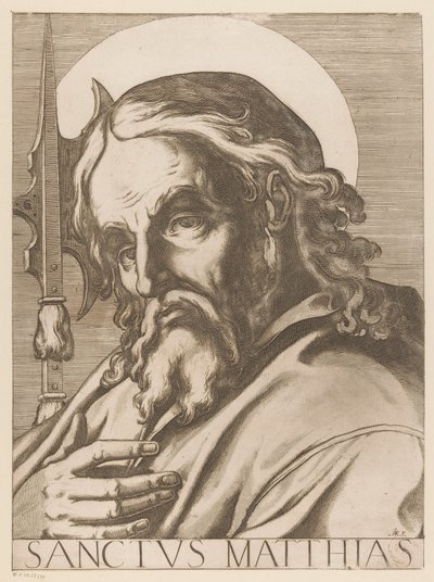 San Mateo San Matías (título sobre el objeto) Cristo, María en de twaalf apostelen (título de la serie) El Sagrado Colegio Apostólico (título de la serie) de Raffaello Schiaminossi