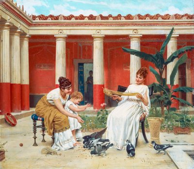 Alimentando a las palomas de Raffaello Sorbi