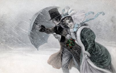 Pareja en una tormenta de nieve con paraguas finales del 19/principios del siglo XX (impresión) de Raimund Ritter Von Brennerstein (1862 1925) Wichera