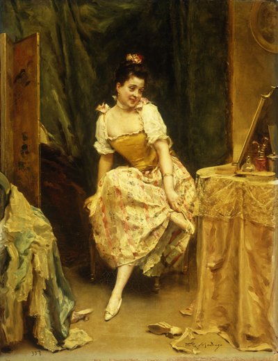 Joven mujer en una mesa de tocador de Raimundo de Madrazo y Garreta