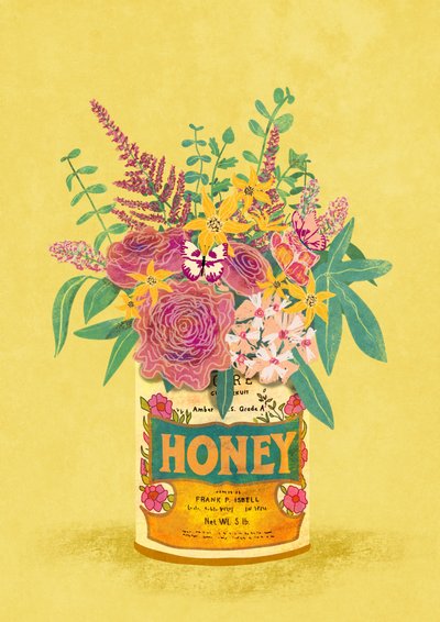 Flores en un tarro de miel vintage de Raissa Oltmanns