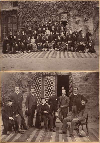 Director y profesores de la Bishop Cotton School, Shimla (recto); alumnos de la clase media y personal de la Bishop Cotton School, Shimla (verso) de Raja Deen Dayal