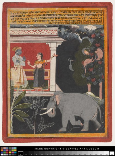 Krishna recibiendo a Radha, principios del siglo XVIII de Rajput School
