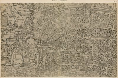Civitas Londinium, del levantamiento original en la Biblioteca del Guildhall, del reinado de la Reina Isabel de Ralph Agas