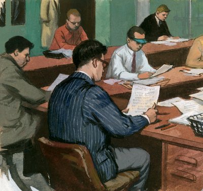 Periodistas en sus mesas en los años 60 de Ralph Bruce