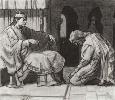 Walteof, conde de Northumbria ante el rey Guillermo I (gouache sobre papel) de Ralph Bruce