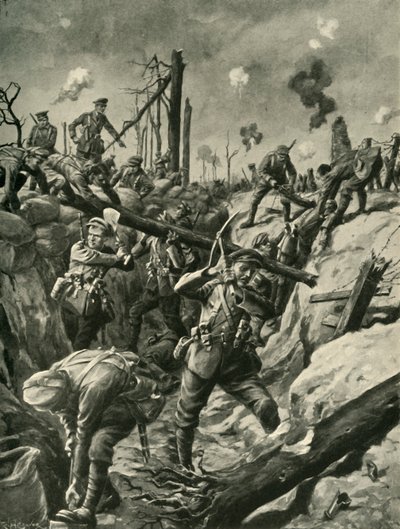Soldados británicos en una trinchera alemana, Frente Occidental, Primera Guerra Mundial, c. 1915, c. 1920 de Ralph Cleaver