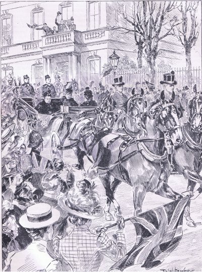 La última visita de la Reina a Londres marzo de 1900, ilustración de la Historia de Inglaterra de Cassell, 1900s de Ralph Cleaver
