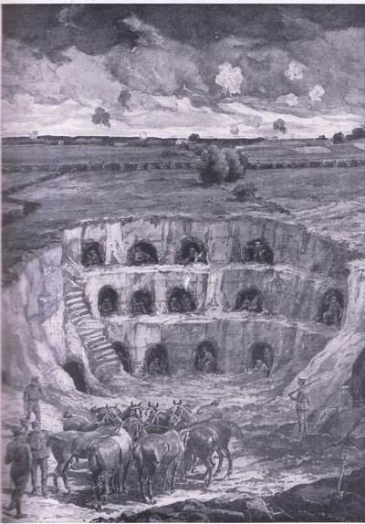 Los modernos habitantes de las cuevas, de Historia de la Gran Guerra Vol 3 publicado por Waverley Book Co Limited, c.1920 de Ralph Cleaver