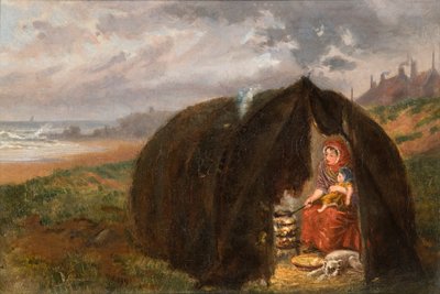 Gitanos acampados en la playa, cerca de South Shields, 1876 de Ralph Hedley