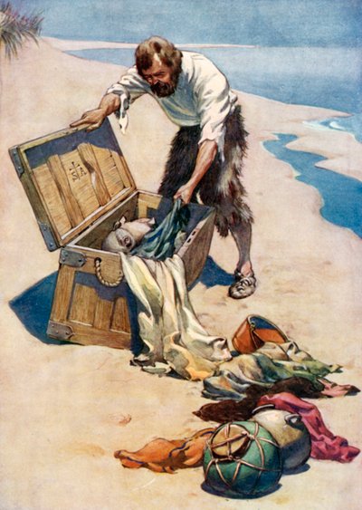 Ilustración para Robinson Crusoe de Daniel Defoe (litografía en color) de Ralph Noel Pocock