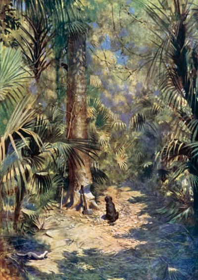 Ilustración para Robinson Crusoe de Daniel Defoe (litografía en color) de Ralph Noel Pocock
