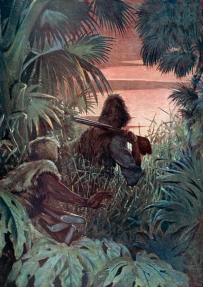 Ilustración para Robinson Crusoe de Daniel Defoe (litografía en color) de Ralph Noel Pocock