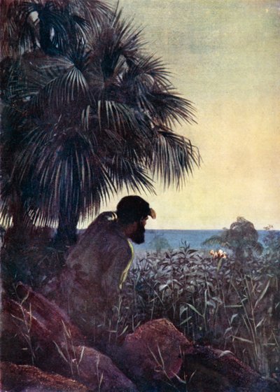 Ilustración para Robinson Crusoe de Daniel Defoe (litografía en color) de Ralph Noel Pocock