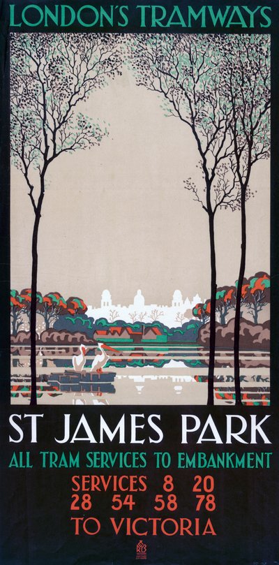 Parque de St James, cartel de tranvías del Consejo del Condado de Londres, 1928 de Ralph and Brown Studios