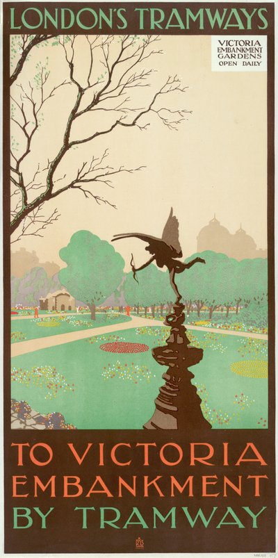 Al Embankment de Victoria en Tranvía, cartel de Tranvías del Consejo del Condado de Londres de Ralph and Brown Studios