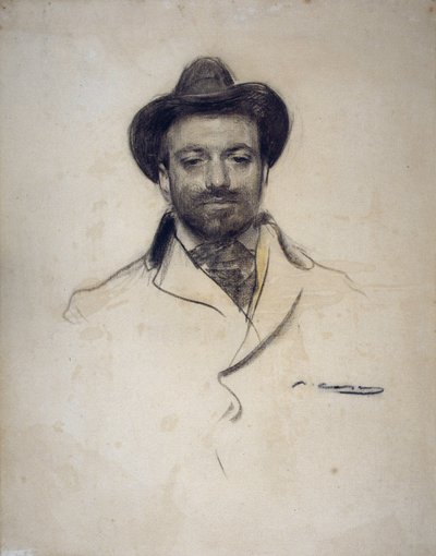""Retrato del pintor y fotógrafo español José María Sert (1874-1945)"" Dibujo al carboncillo de Ramón Casas (1866-1932) 1904 Colección particular de Ramón Casas