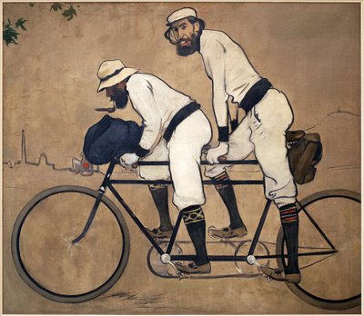 Ramon Casas y Pere Romeu en un tándem. Pintura de Ramon Casas (1866-1932), Óleo sobre lienzo de Ramón Casas