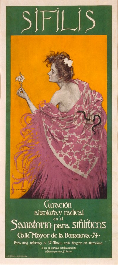 Syphilis (Poster) - Oeuvre de Ramon Casas (1866-1932) - 1900 - Colour lithograph - 80x34,3 - Museo Nacional de Arte de Cataluña, Barcelona de Ramón Casas