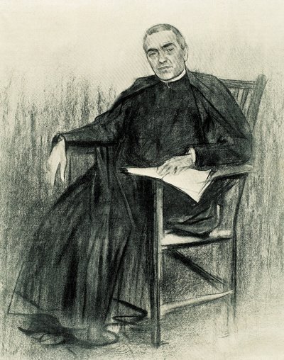 Retrato del poeta catalán Jacint Verdaguer (1845-1902) (dibujo) de Ramon Casas i Carbo
