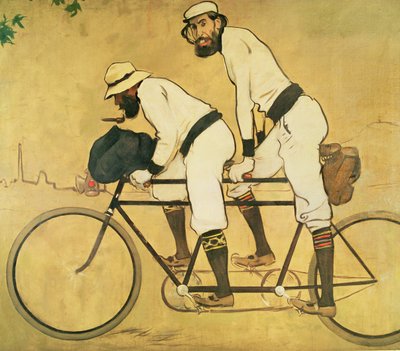 Autorretrato de Casas con Pere Romeu en un tándem de Ramon Casas i Carbo