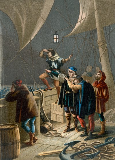 Colón viendo una luz que indica la proximidad de tierra de Ramon Puiggari