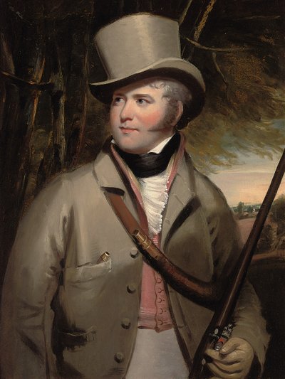 Retrato de un caballero con escopeta deportiva en un paisaje de Ramsay Richard Reinagle