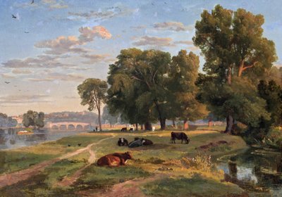 El Támesis en Richmond desde la orilla de Middlesex, mirando hacia el puente de Ramsay Richard Reinagle