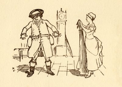 John Gilpin ata botellas de vino a su cinturón, 1878, c1918 de Randolph Caldecott