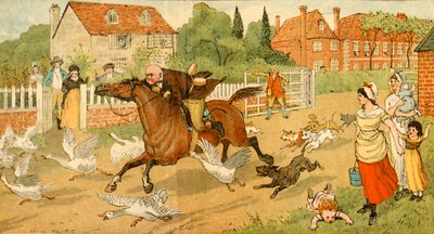 John Gilpin galopa por un pueblo, 1878, c. 1918 de Randolph Caldecott