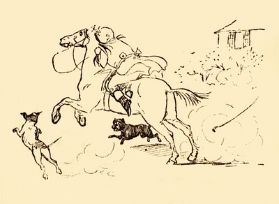 John Gilpin es perseguido por perros mientras su caballo galopa fuera de control, 1878, c1918 de Randolph Caldecott