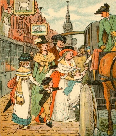 John Gilpin despide a su familia en un coche y par, 1878, c1918 de Randolph Caldecott