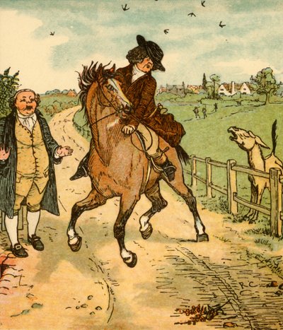 El caballo de John Gilpin se alarma por un burro de Randolph Caldecott