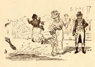 El caballo de John Gilpin salpica barro en el vestido de una mujer, 1878, c1918 de Randolph Caldecott